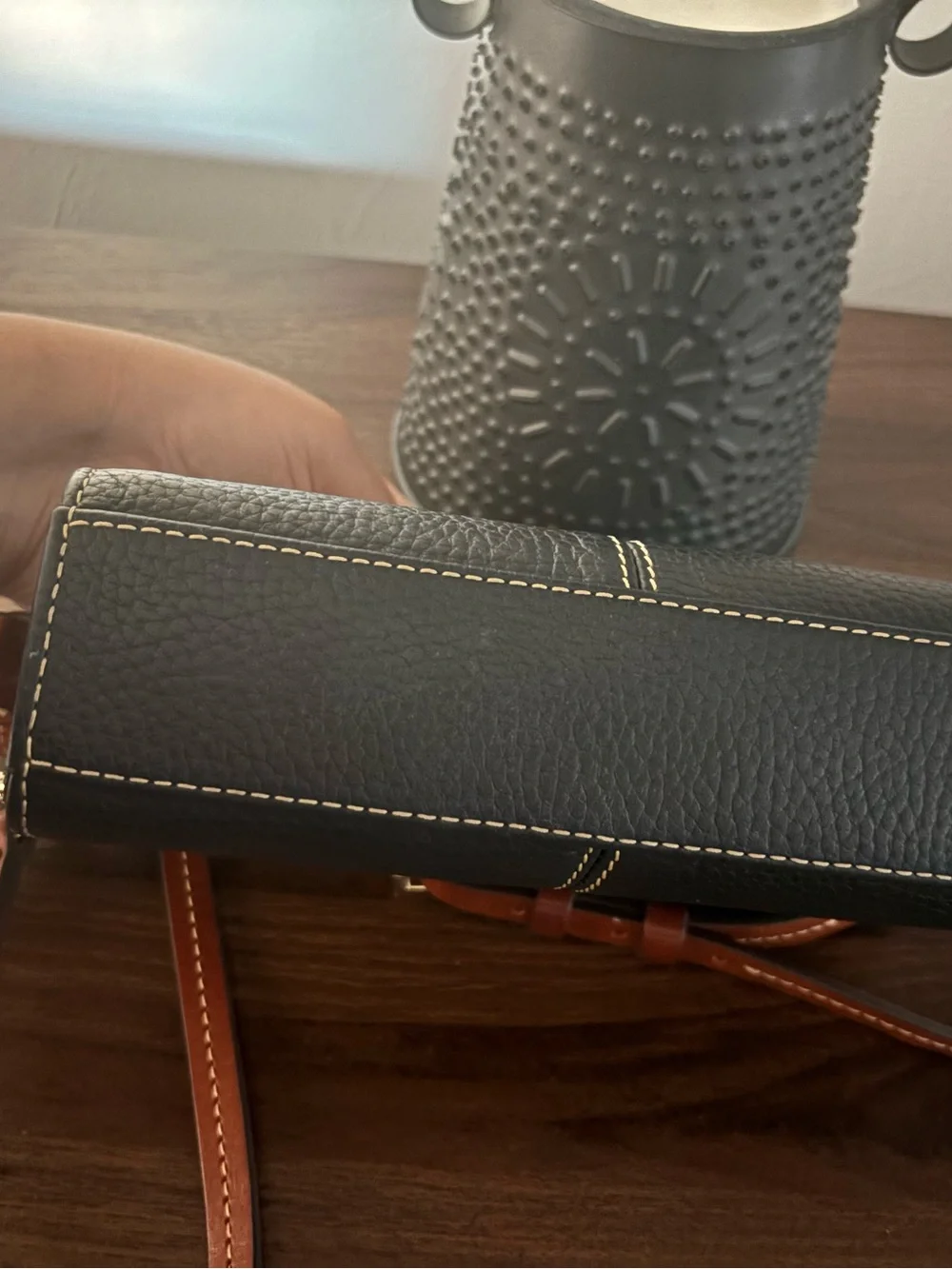 Dooney & Bourke Black Leather Crossbody with Brown Trim